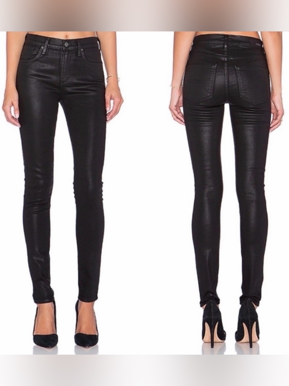 AGOLDE Sophie Coated Black High-Rise Skinny Jeans, size 26